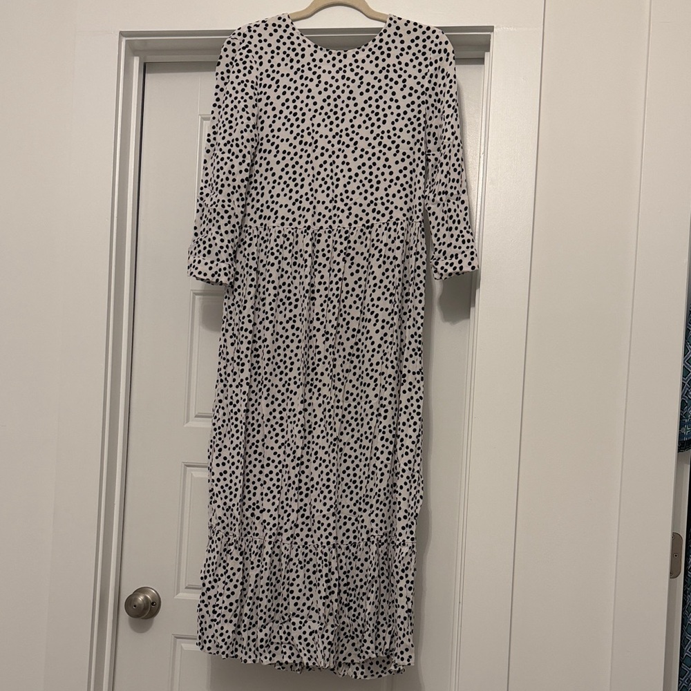 Zara White Maxi Dress with Black Polka Dots